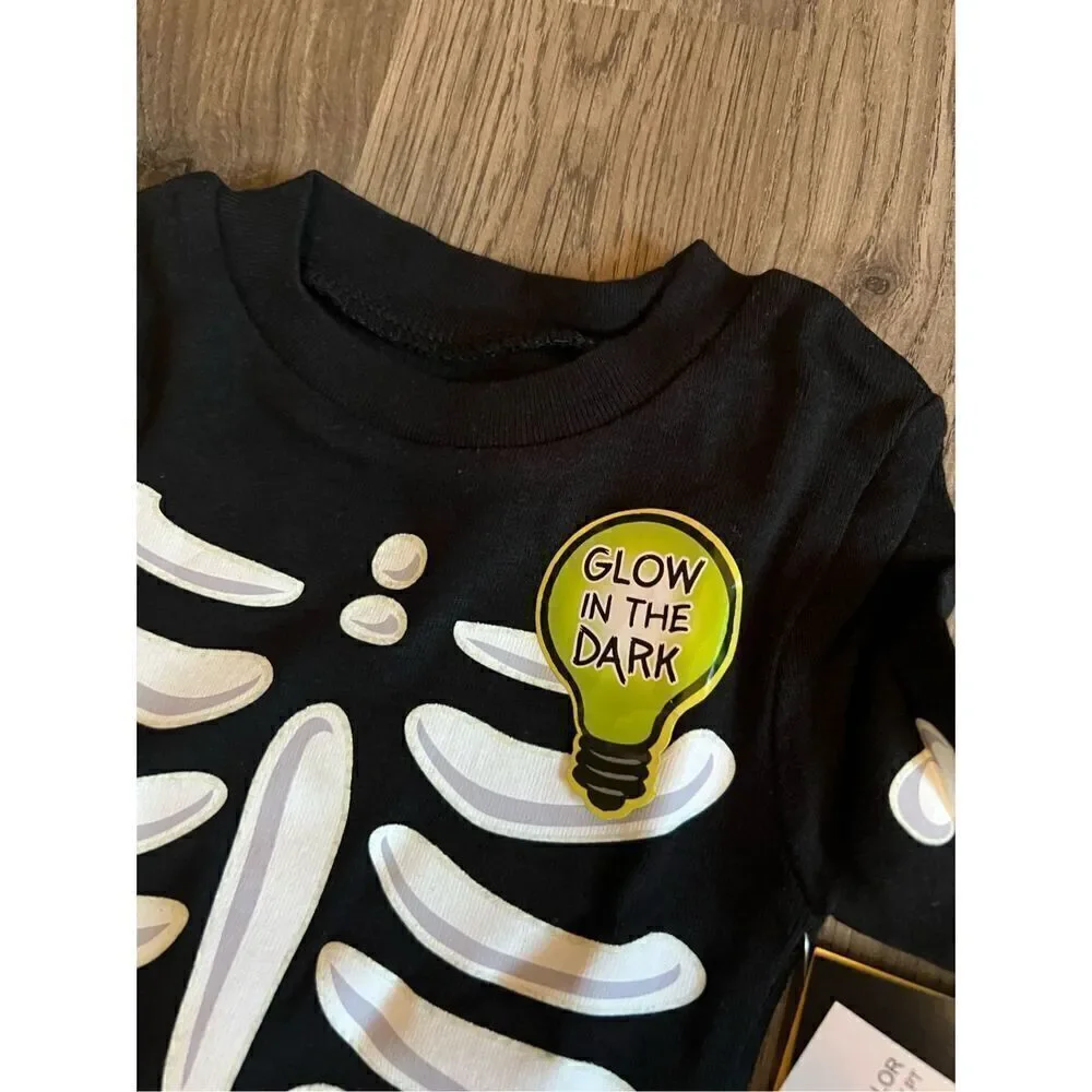 Komar Kids Black Skeleton Glow In The Dark 2pc Jammy Set 12 Month NEW